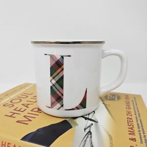 Pottery Barn Cup Plaid Letter L Alphabet Monogram Mug